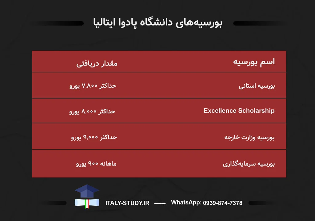 بورسیه های دانشگاه پادوا ایتالیا